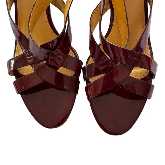 J CREW Elodie Strappy Oxblood Fall Patent Leather MADE ITALY Heels Sandals 8 - Picture 3 of 8